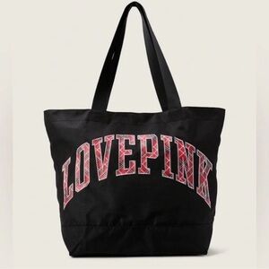 New Victoria’s Secret Pink Large Black Graphic Zippered Tote